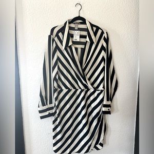 NEW with tags: Black and white stripe collared dress